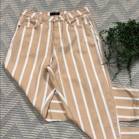 Missguided / Riot Tan and White Striped Women Jeans - Picture 1 of 8